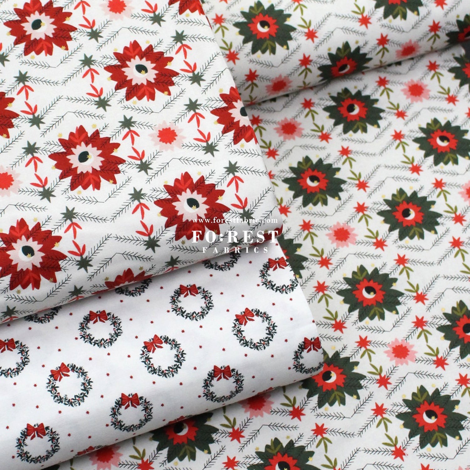 cotton - Poinsettia Crimson Metallic fabric - FO:REST Fabric 布恩堂Liberty fabrictana lawnjapanese fabricykk zipper