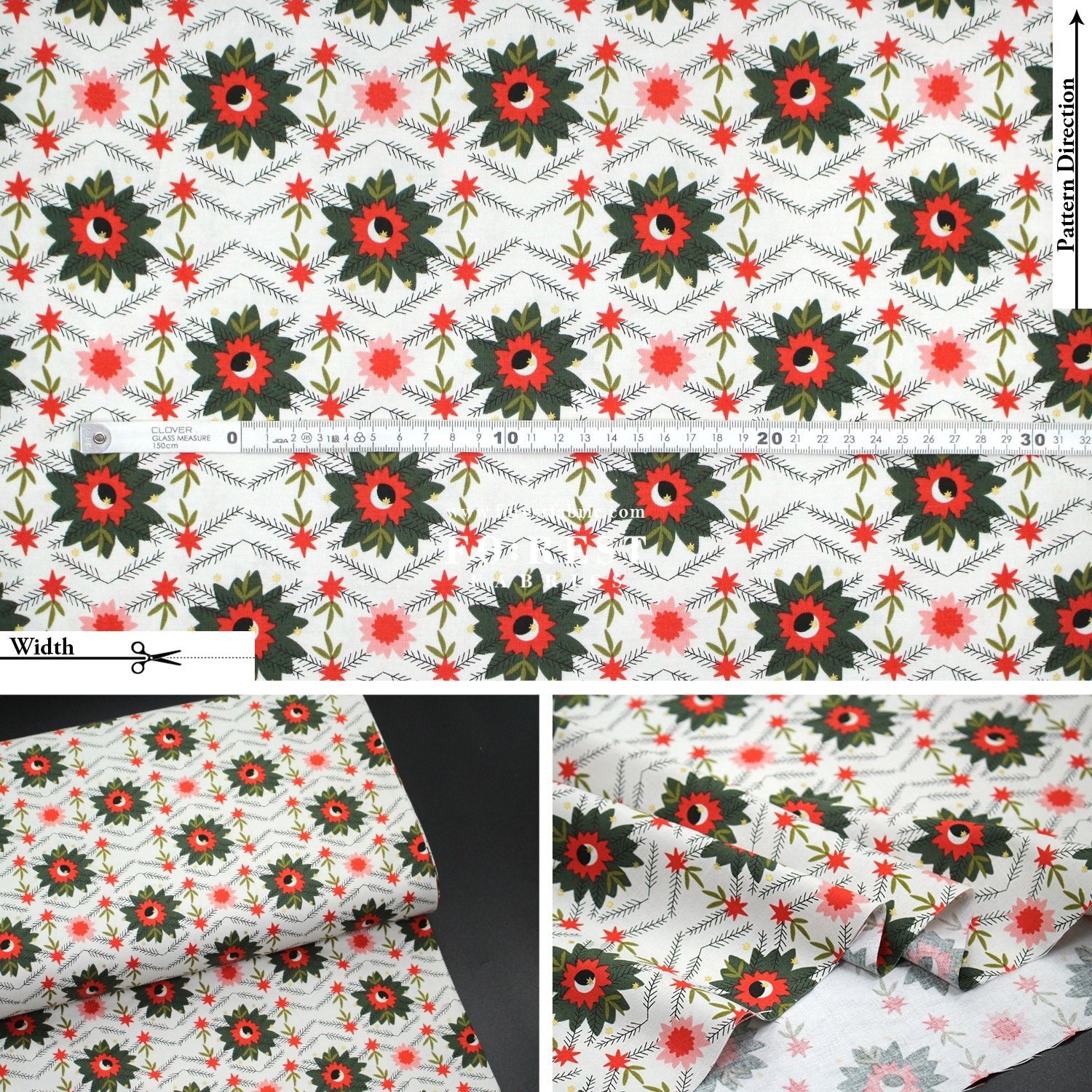 cotton - Poinsettia Mistletoe Metallic fabric - FO:REST Fabric 布恩堂Liberty fabrictana lawnjapanese fabricykk zipper