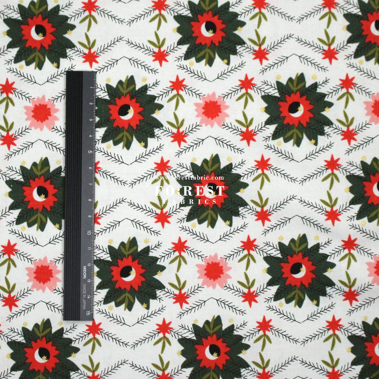 cotton - Poinsettia Mistletoe Metallic fabric - FO:REST Fabric 布恩堂Liberty fabrictana lawnjapanese fabricykk zipper
