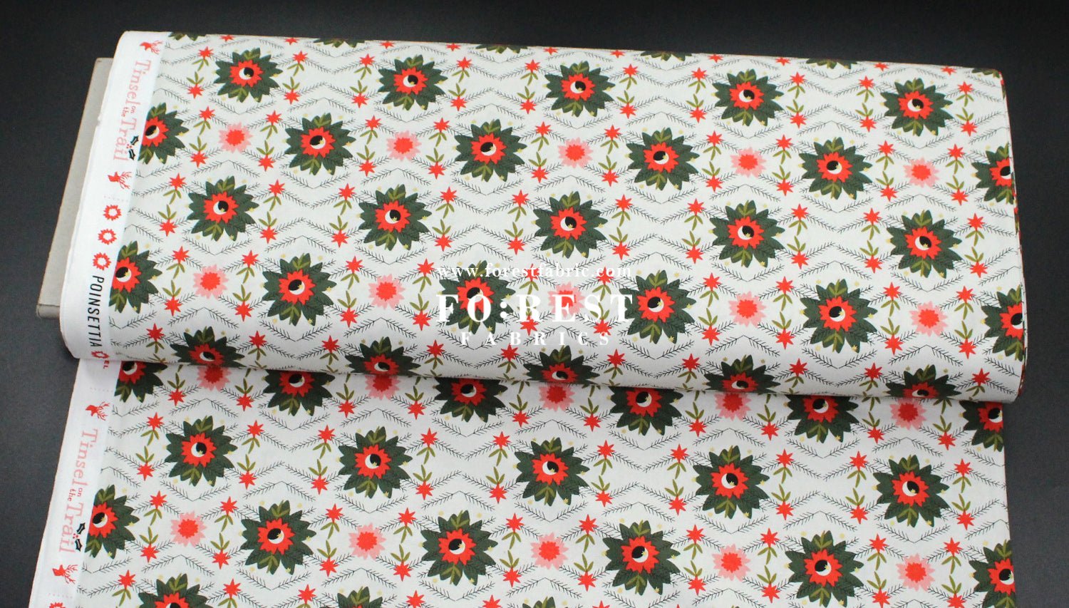 cotton - Poinsettia Mistletoe Metallic fabric - FO:REST Fabric 布恩堂Liberty fabrictana lawnjapanese fabricykk zipper
