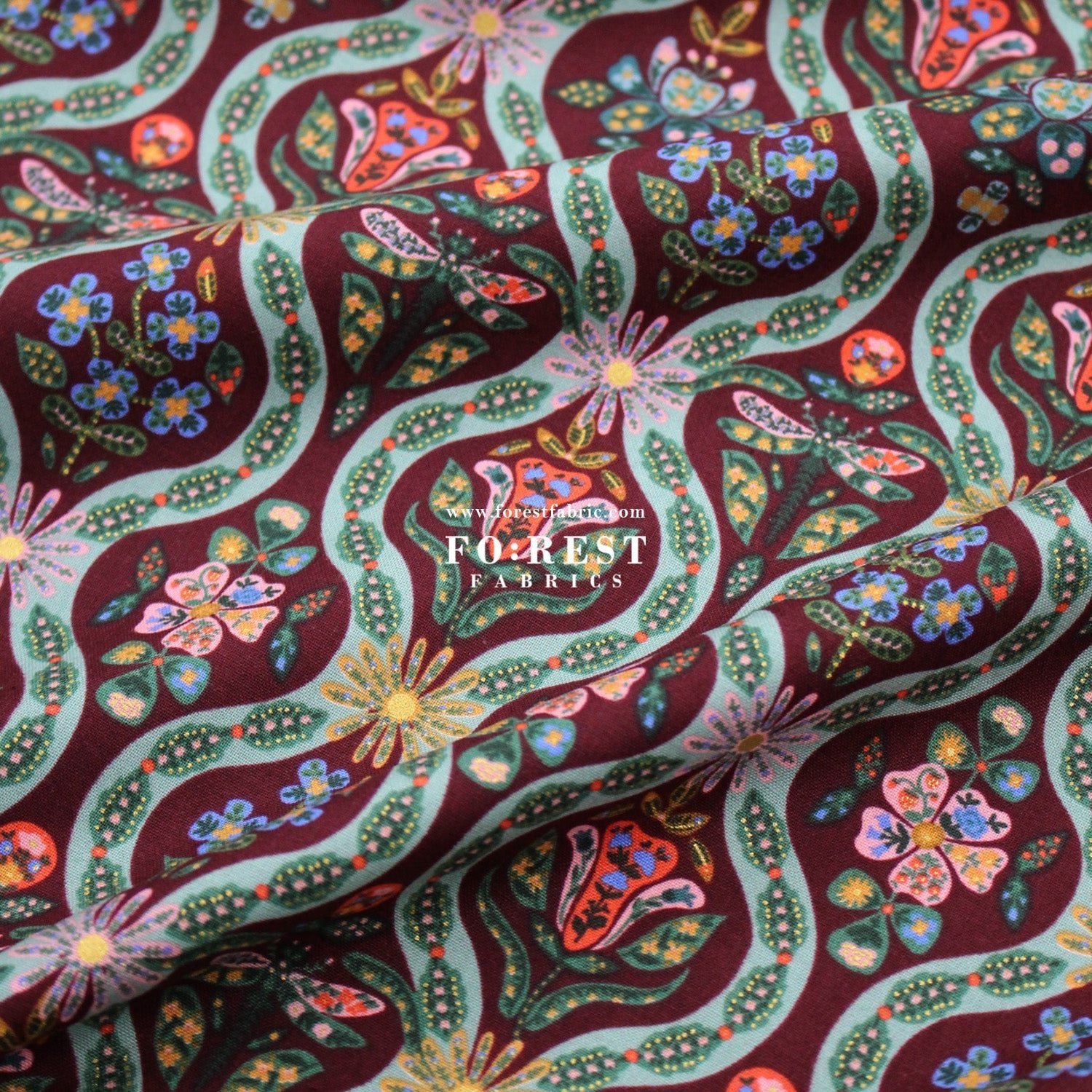 cotton - Posie Metallic fabric - FO:REST Fabric 布恩堂Liberty fabrictana lawnjapanese fabricykk zipper
