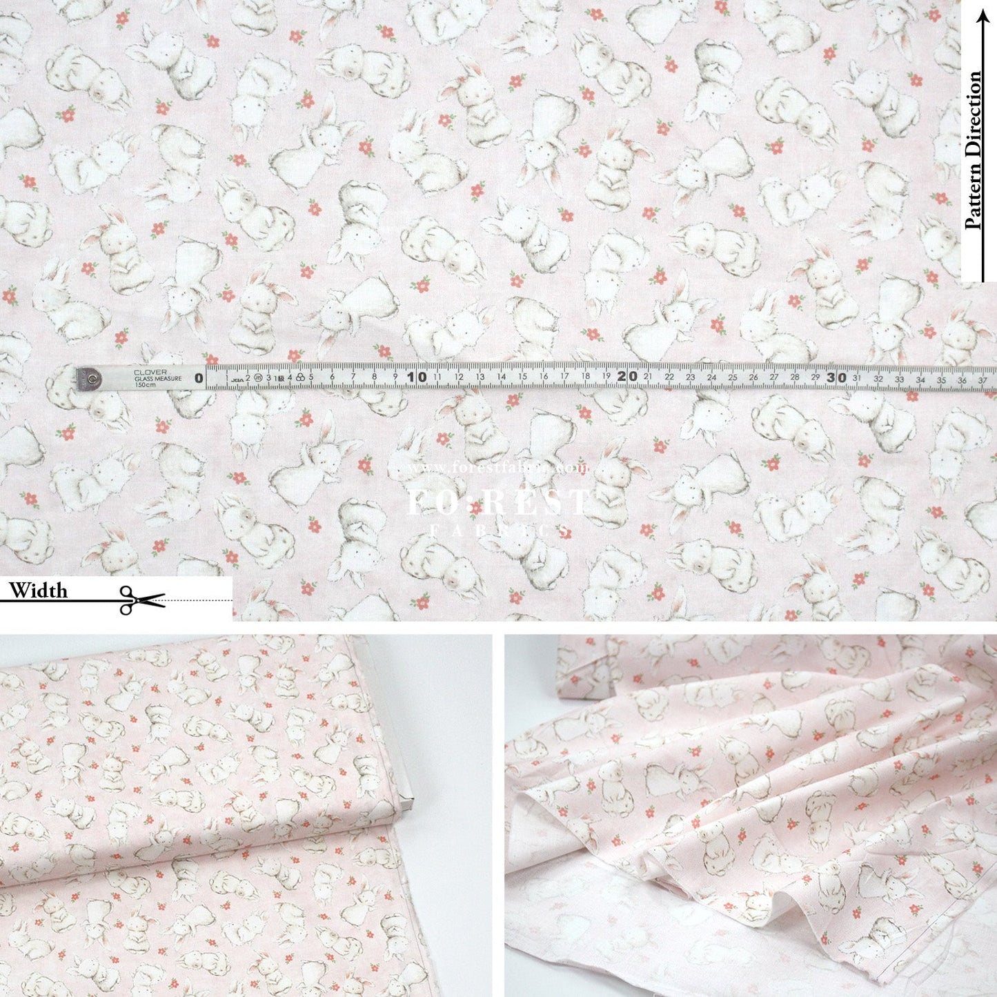 cotton - Rabbit fabric Pink - FO:REST Fabric 布恩堂Liberty fabrictana lawnjapanese fabricykk zipper