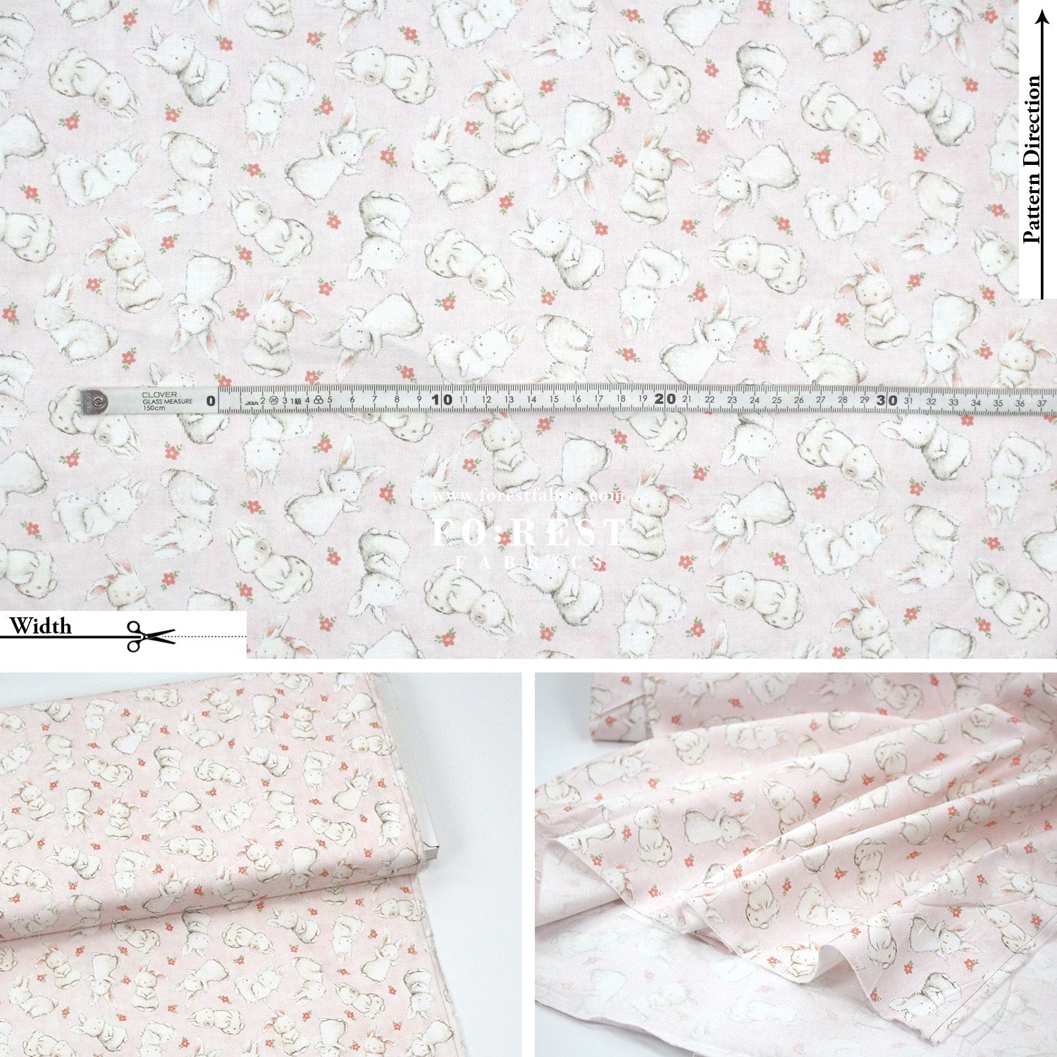 cotton - Rabbit fabric Pink - FO:REST Fabric 布恩堂Liberty fabrictana lawnjapanese fabricykk zipper