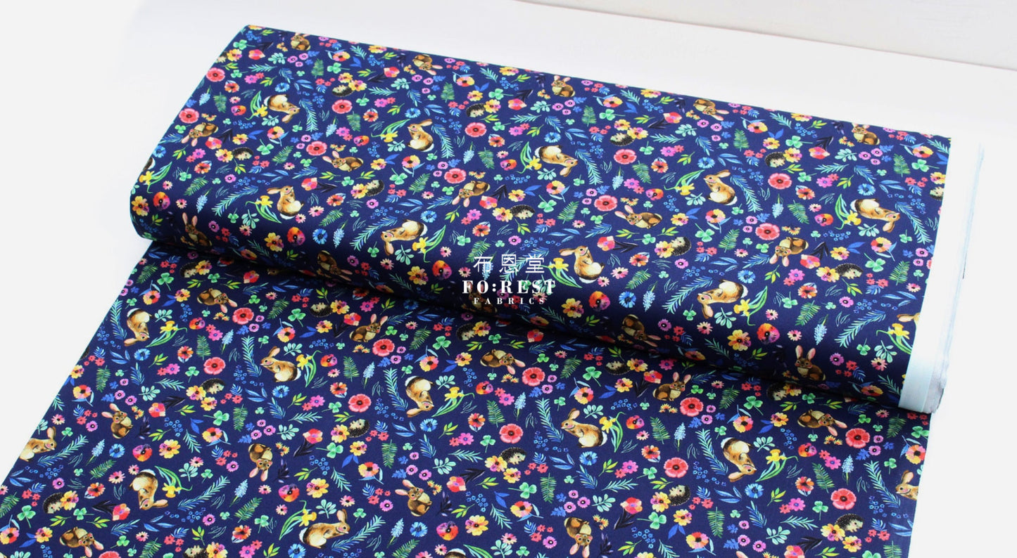 Cotton - Rabbit Flower Fabric Navy