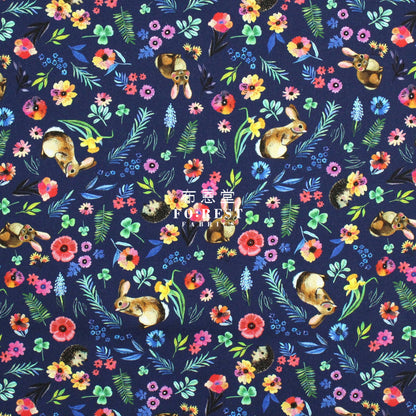 Cotton - Rabbit Flower Fabric Navy