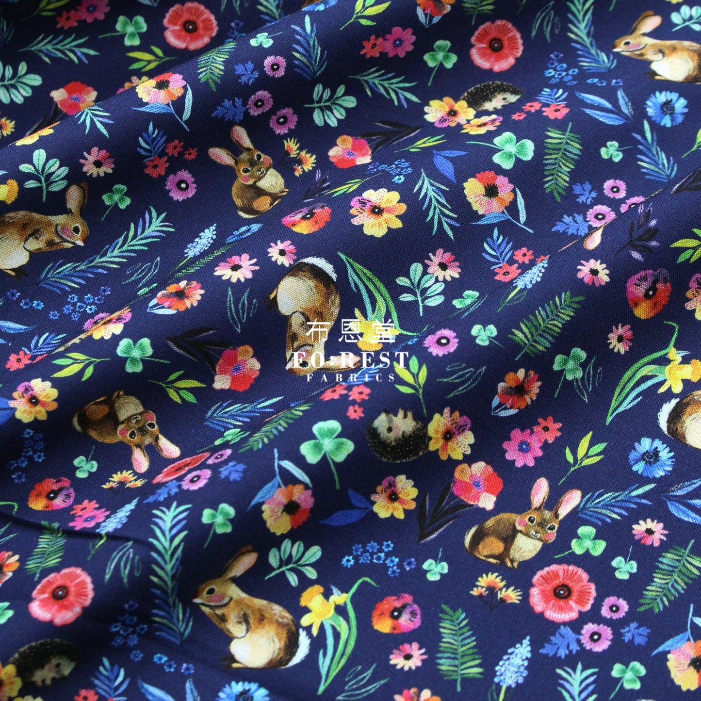 Cotton - Rabbit Flower Fabric Navy