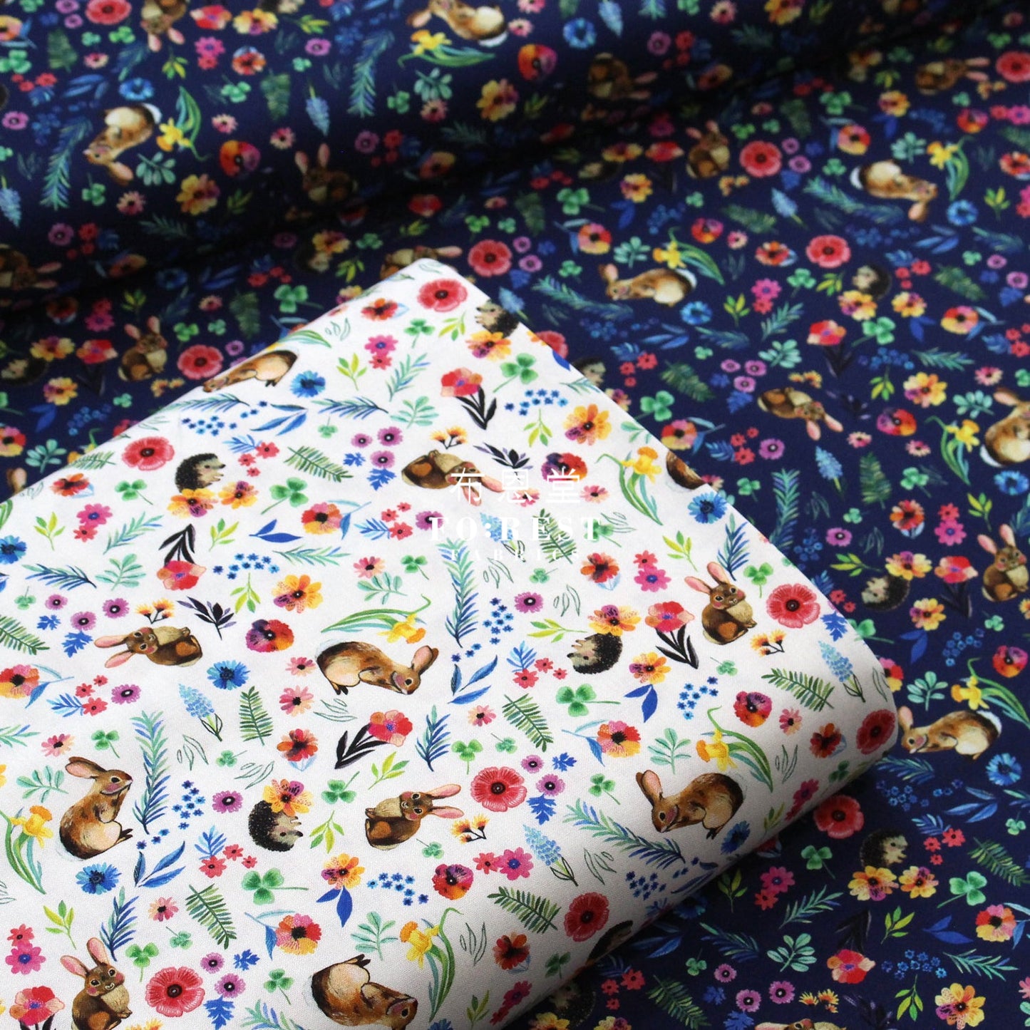 Cotton - Rabbit Flower Fabric Navy