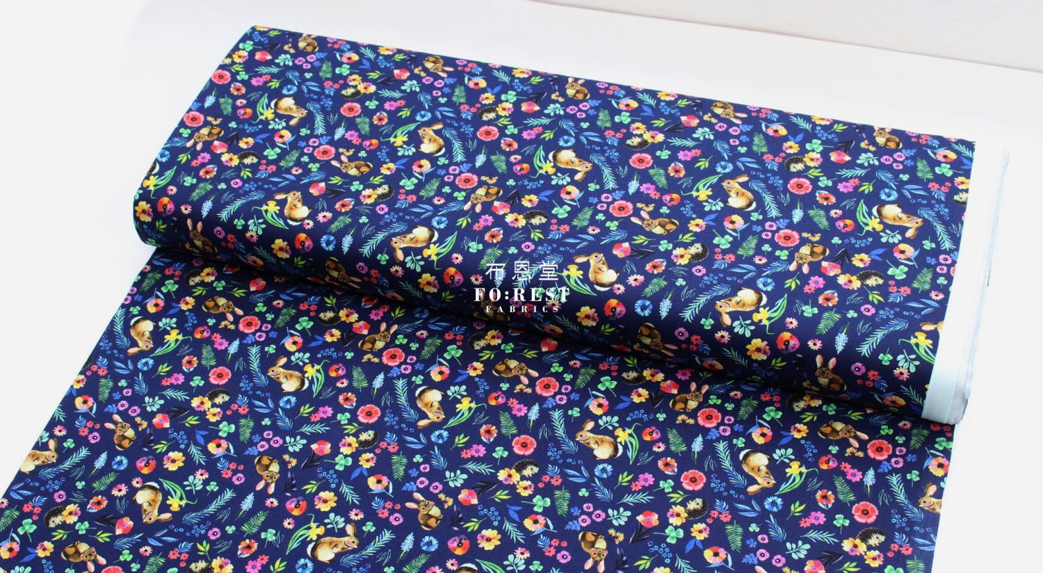 cotton - rabbit flower fabric Navy - FO:REST Fabric 布恩堂Liberty fabrictana lawnjapanese fabricykk zipper