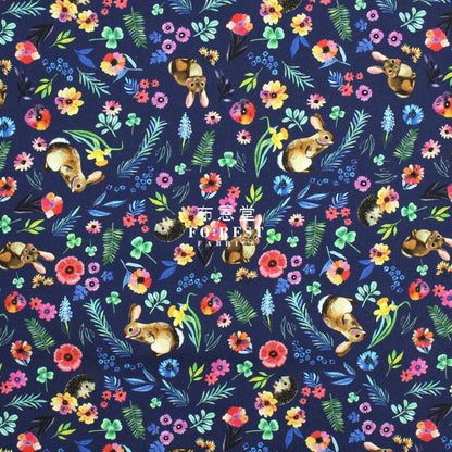 cotton - rabbit flower fabric Navy - FO:REST Fabric 布恩堂Liberty fabrictana lawnjapanese fabricykk zipper
