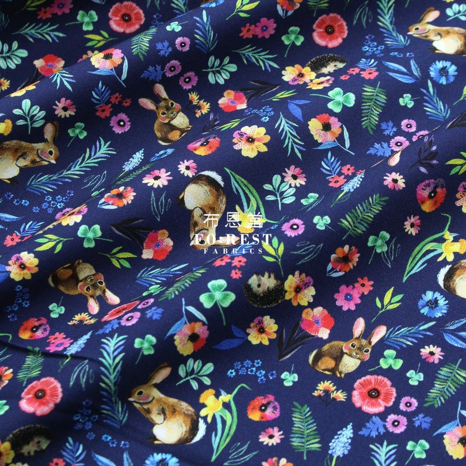 cotton - rabbit flower fabric Navy - FO:REST Fabric 布恩堂Liberty fabrictana lawnjapanese fabricykk zipper