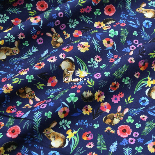 cotton - rabbit flower fabric Navy - FO:REST Fabric 布恩堂Liberty fabrictana lawnjapanese fabricykk zipper