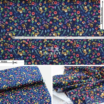 cotton - rabbit flower fabric Navy - FO:REST Fabric 布恩堂Liberty fabrictana lawnjapanese fabricykk zipper