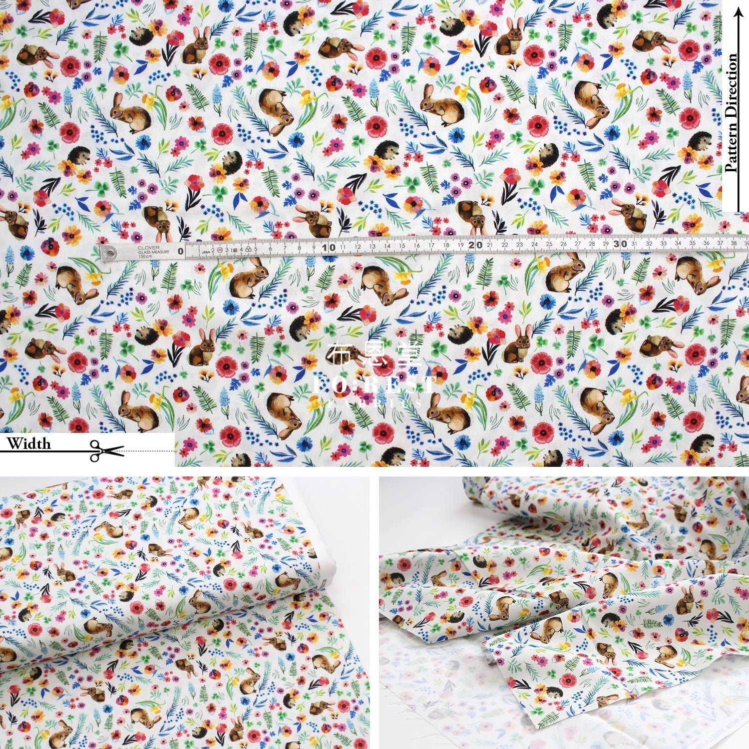 cotton - rabbit flower fabric White - FO:REST Fabric 布恩堂Liberty fabrictana lawnjapanese fabricykk zipper
