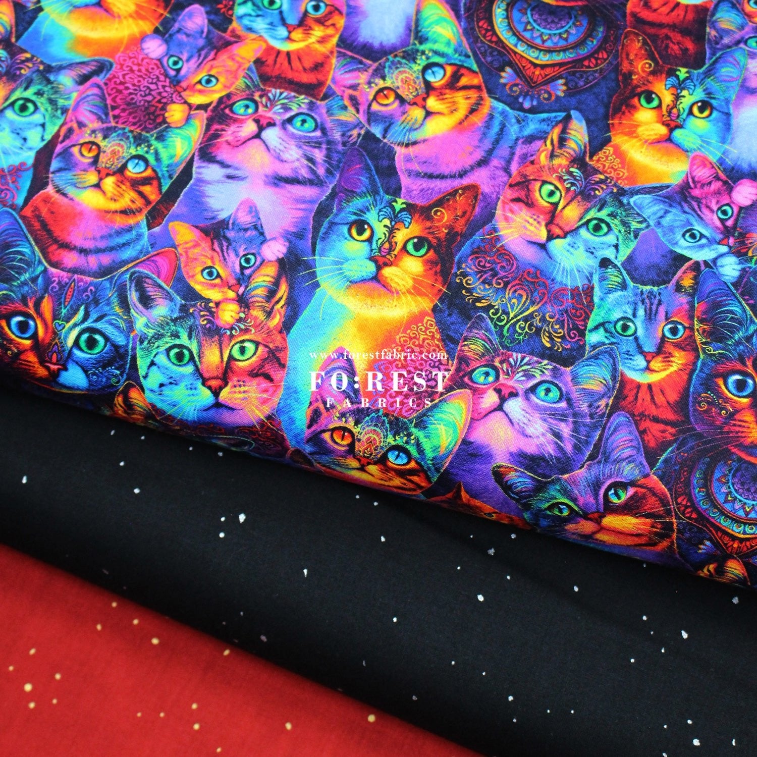 cotton - Rainbow Cats fabric - FO:REST Fabric 布恩堂Liberty fabrictana lawnjapanese fabricykk zipper