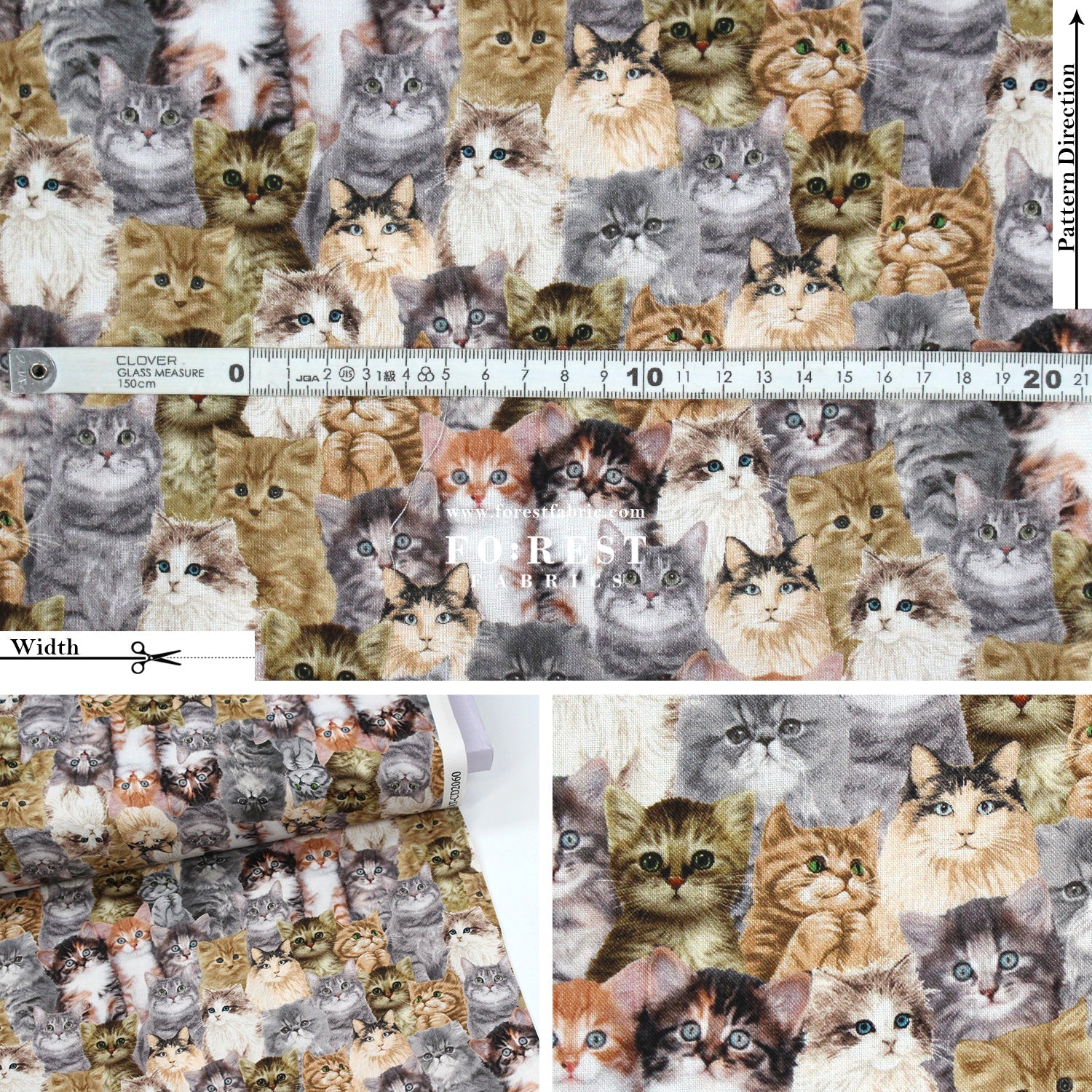 cotton - Realistic Cats fabric - FO:REST Fabric 布恩堂Liberty fabrictana lawnjapanese fabricykk zipper