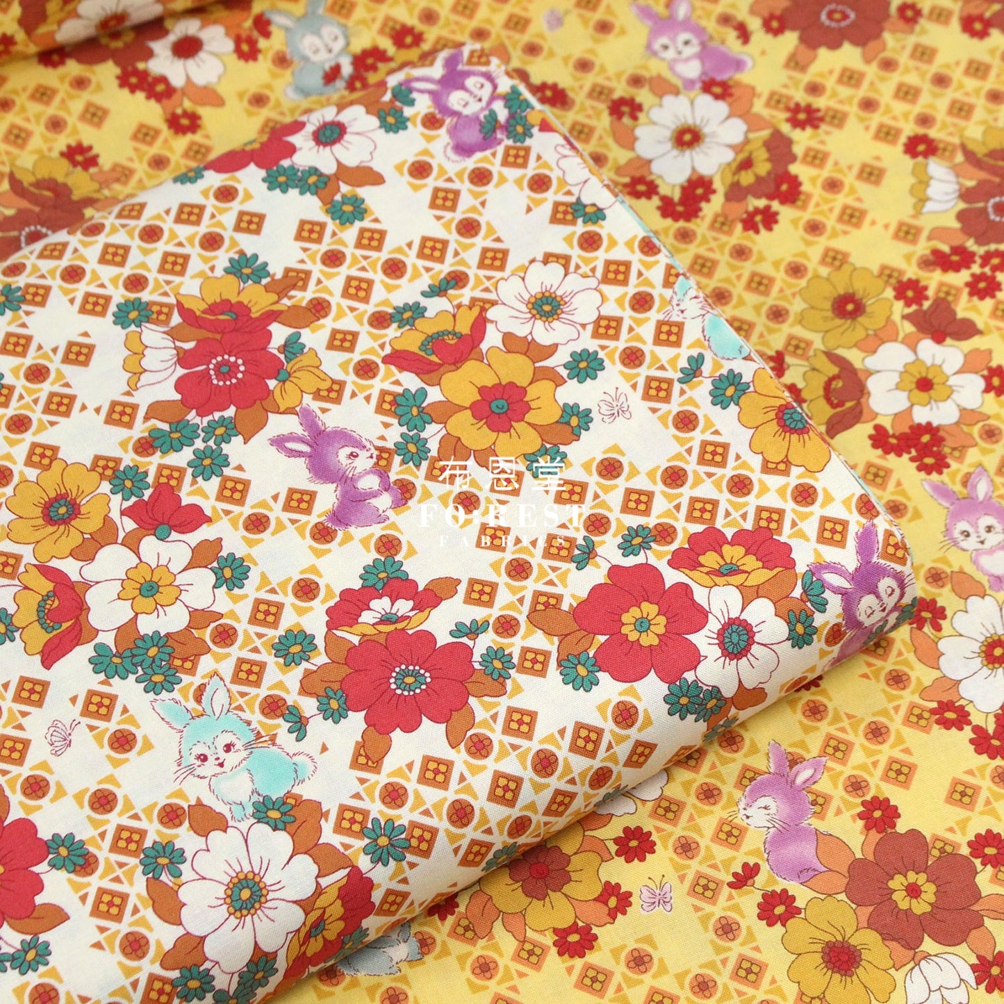 Cotton - Retono Rabbit Fabric Mustard