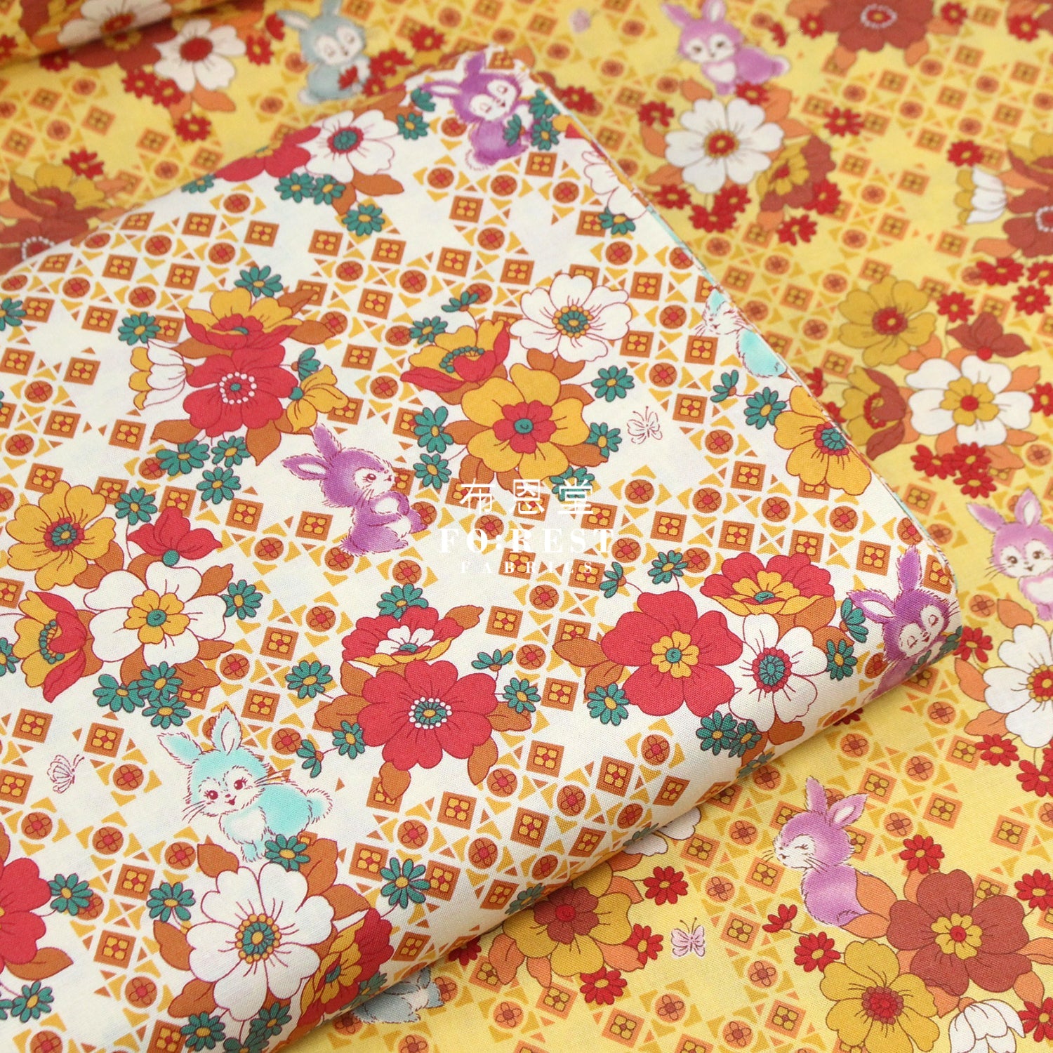 Cotton - Retono Rabbit Fabric Mustard