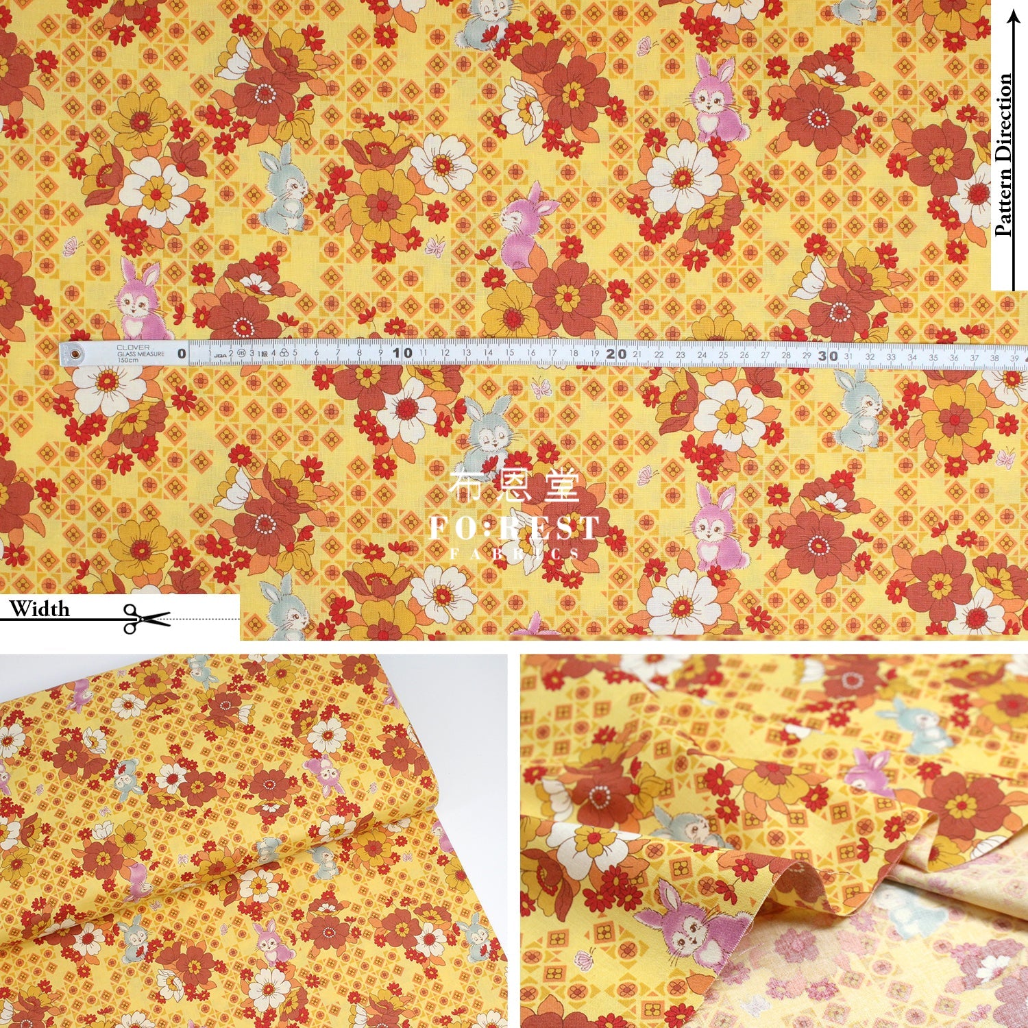 Cotton - Retono Rabbit Fabric Mustard