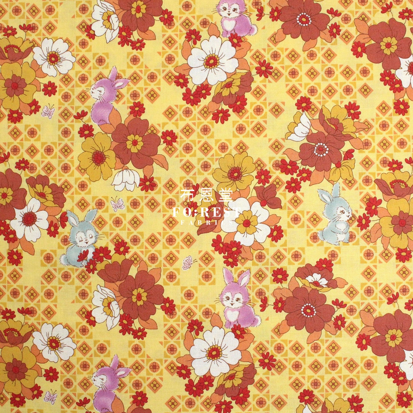Cotton - Retono Rabbit Fabric Mustard
