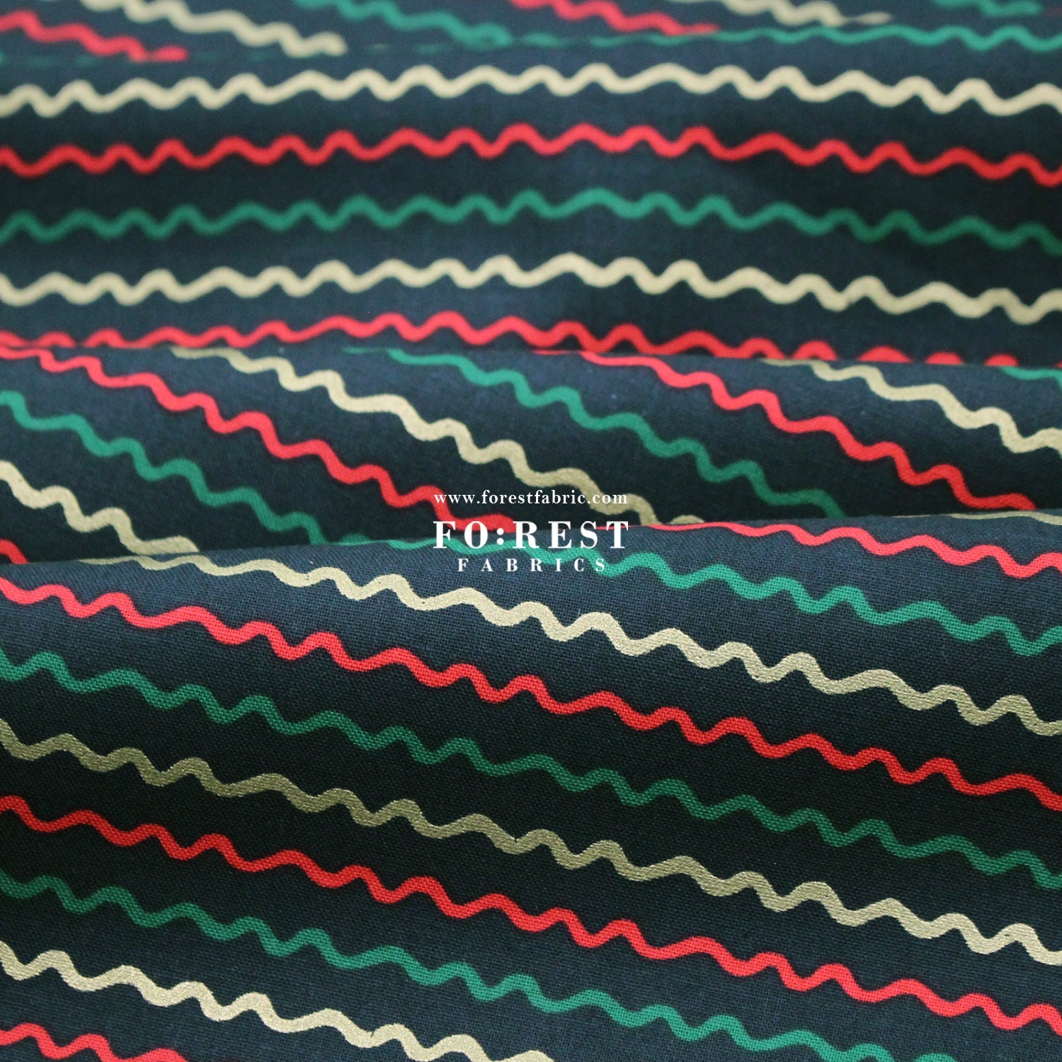 cotton - Ribbon Stripe Evergreen Metallic Fabric - FO:REST Fabric 布恩堂Liberty fabrictana lawnjapanese fabricykk zipper