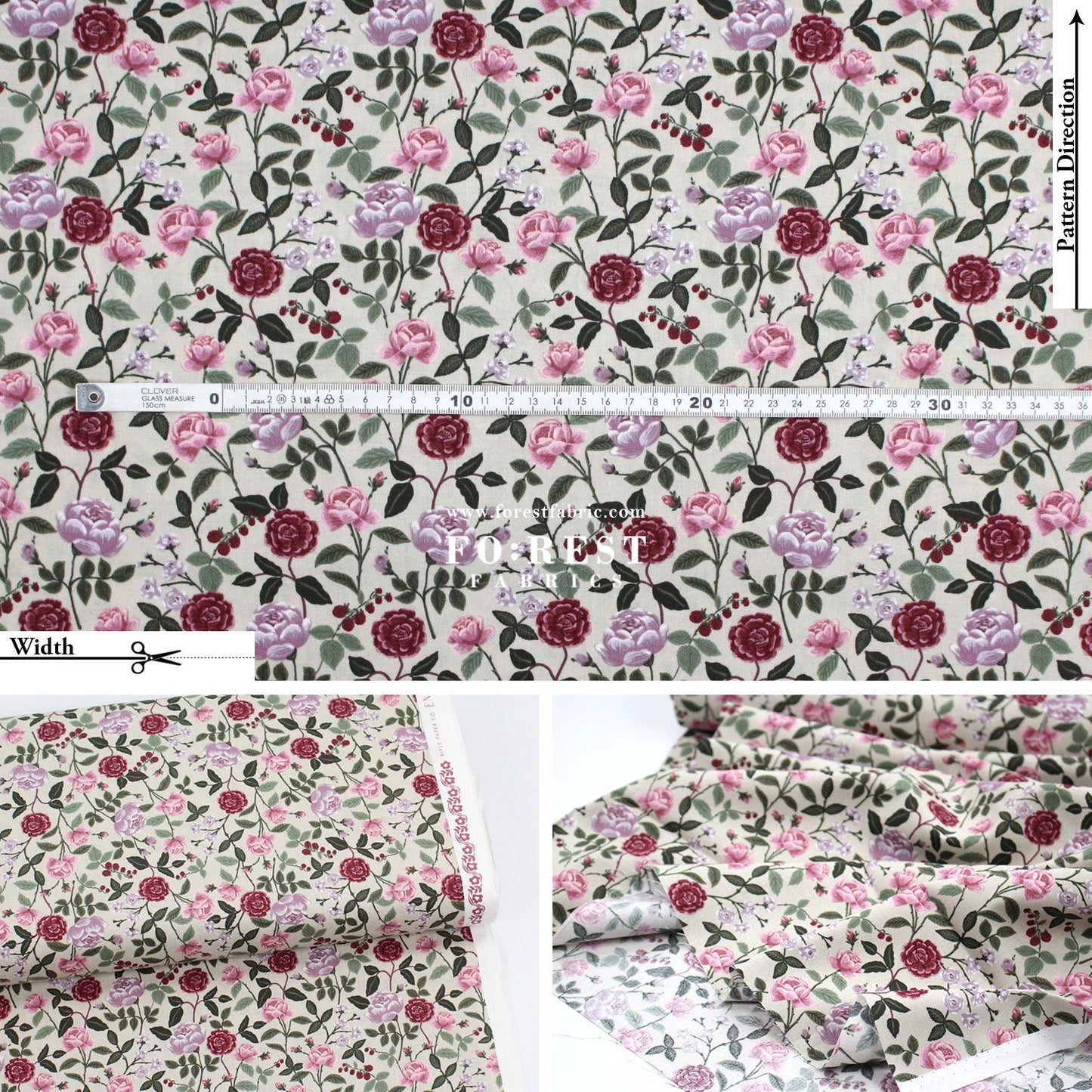 cotton - Rose fabric - FO:REST Fabric 布恩堂Liberty fabrictana lawnjapanese fabricykk zipper