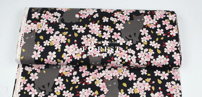 cotton - Sakura Blooms cat fabric Black - FO:REST Fabric 布恩堂Liberty fabrictana lawnjapanese fabricykk zipper
