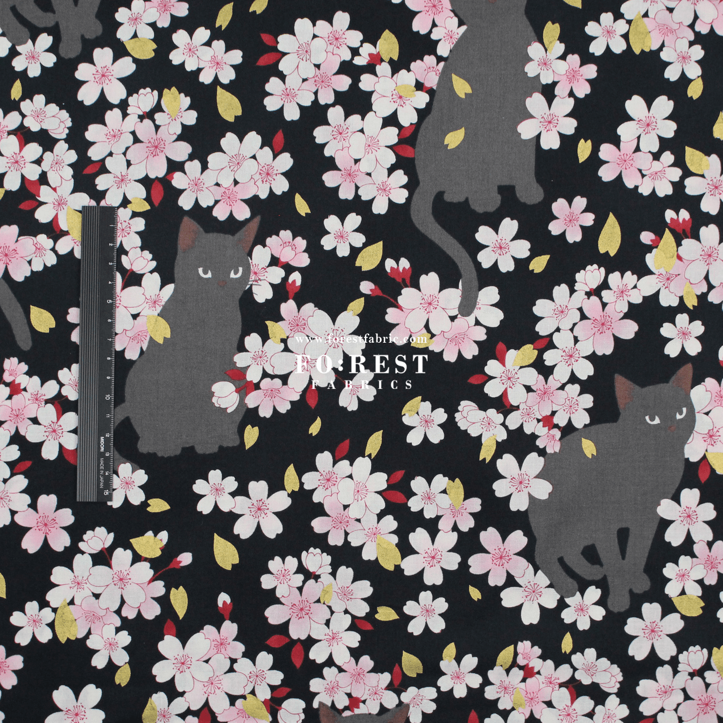 cotton - Sakura Blooms cat fabric Black - FO:REST Fabric 布恩堂Liberty fabrictana lawnjapanese fabricykk zipper