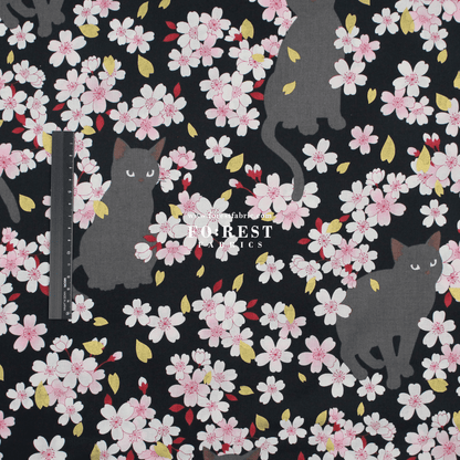 cotton - Sakura Blooms cat fabric Black - FO:REST Fabric 布恩堂Liberty fabrictana lawnjapanese fabricykk zipper