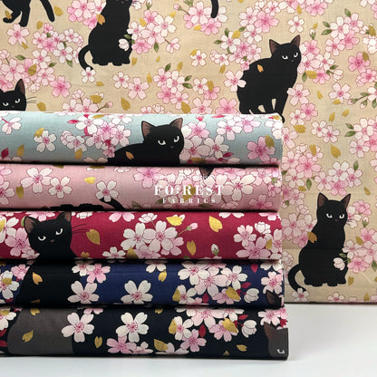 cotton - Sakura Blooms cat fabric Black - FO:REST Fabric 布恩堂Liberty fabrictana lawnjapanese fabricykk zipper