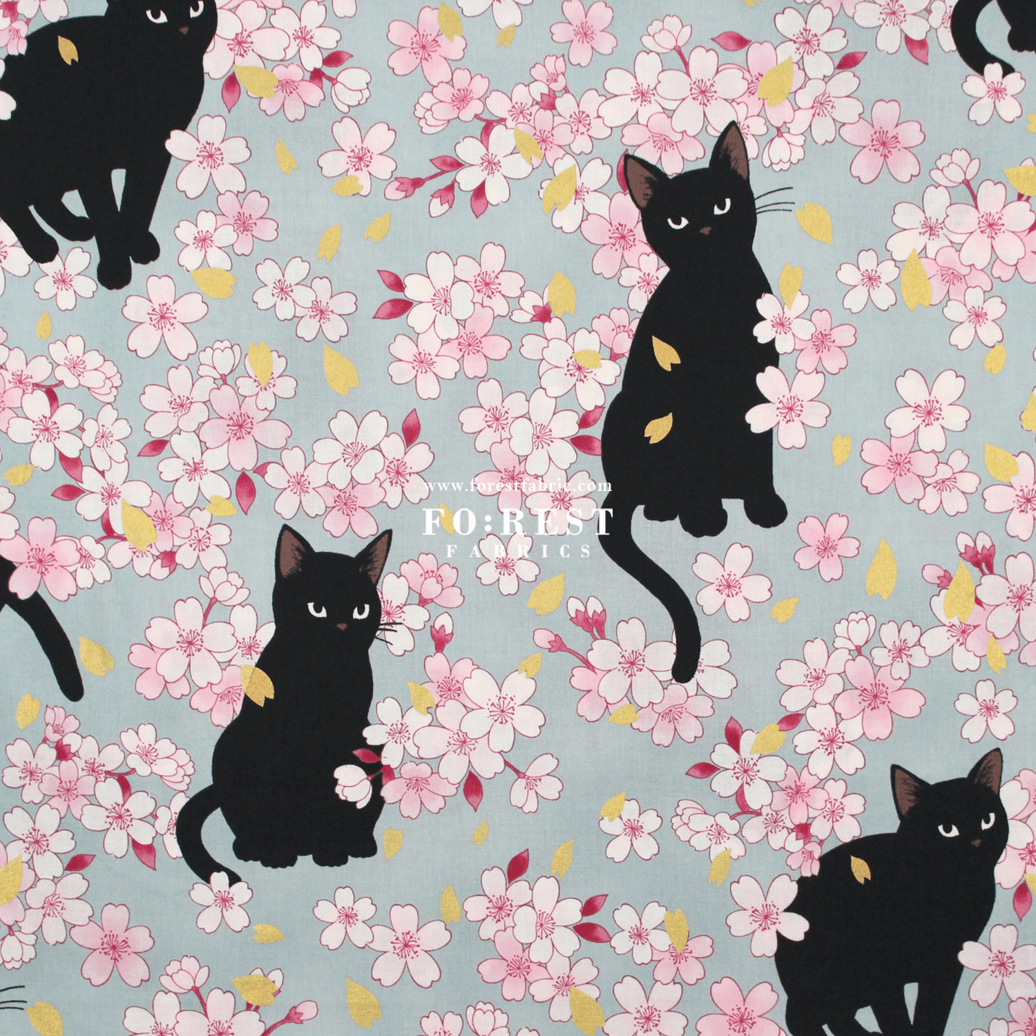 cotton - Sakura Blooms cat fabric Blue - FO:REST Fabric 布恩堂Liberty fabrictana lawnjapanese fabricykk zipper