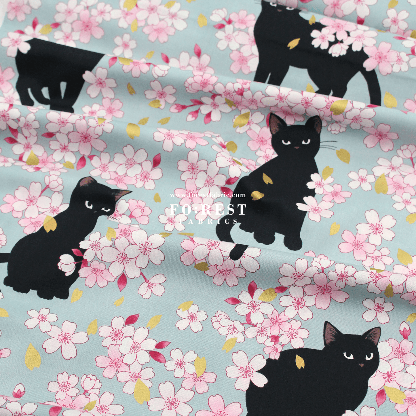 cotton - Sakura Blooms cat fabric Blue - FO:REST Fabric 布恩堂Liberty fabrictana lawnjapanese fabricykk zipper