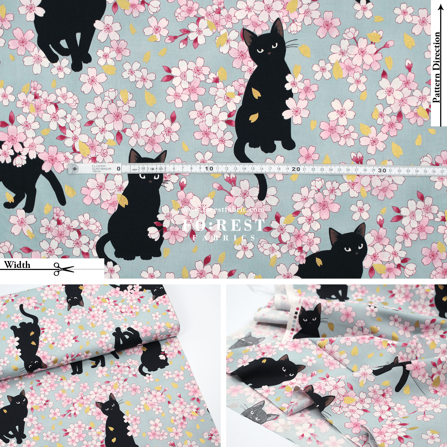 cotton - Sakura Blooms cat fabric Blue - FO:REST Fabric 布恩堂Liberty fabrictana lawnjapanese fabricykk zipper