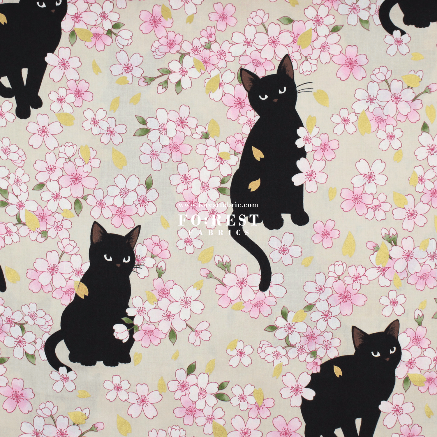 cotton - Sakura Blooms cat fabric Cream - FO:REST Fabric 布恩堂Liberty fabrictana lawnjapanese fabricykk zipper