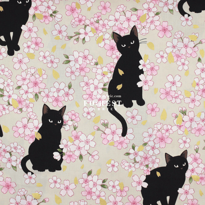 cotton - Sakura Blooms cat fabric Cream - FO:REST Fabric 布恩堂Liberty fabrictana lawnjapanese fabricykk zipper