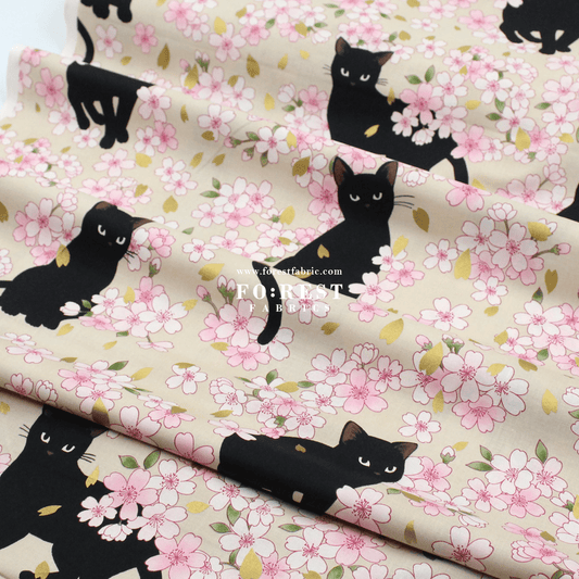 cotton - Sakura Blooms cat fabric Cream - FO:REST Fabric 布恩堂Liberty fabrictana lawnjapanese fabricykk zipper