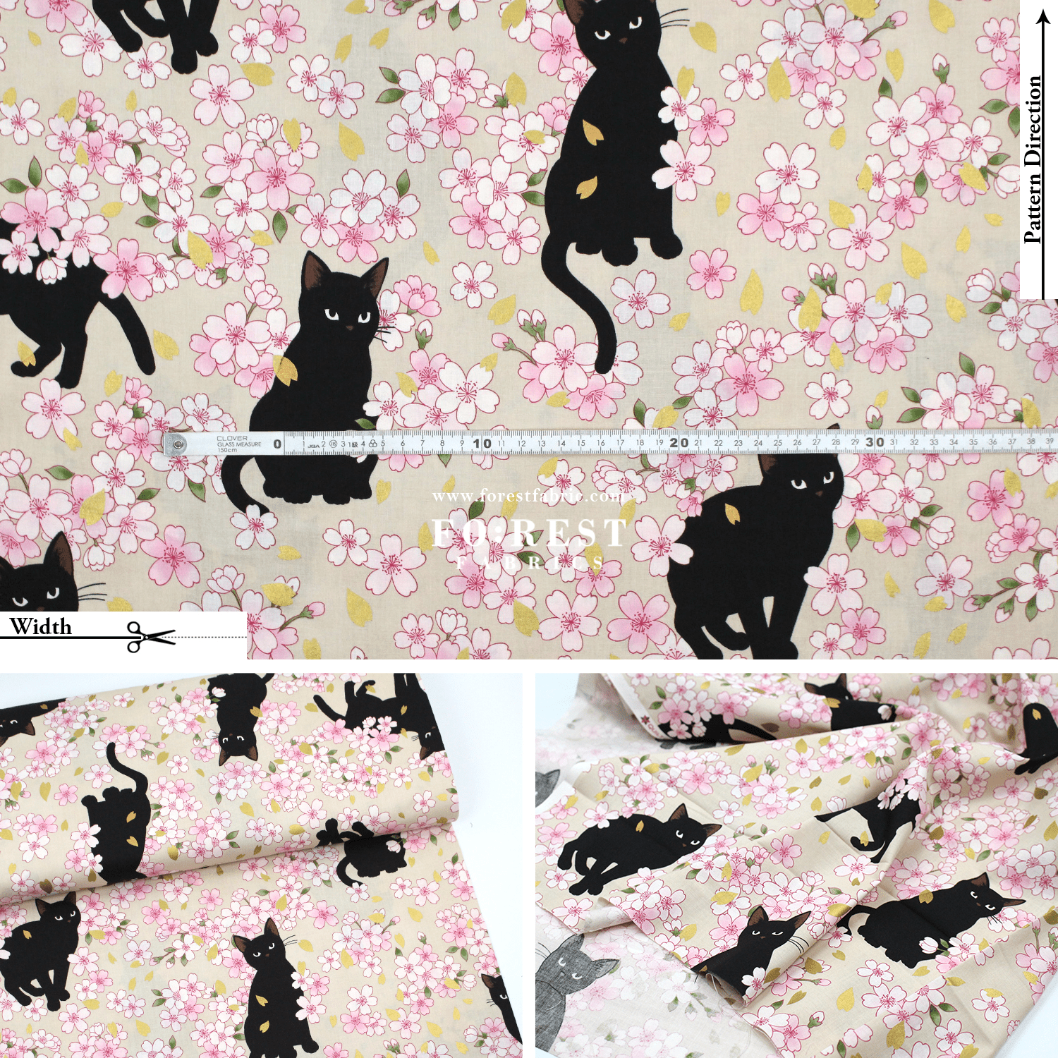 cotton - Sakura Blooms cat fabric Cream - FO:REST Fabric 布恩堂Liberty fabrictana lawnjapanese fabricykk zipper