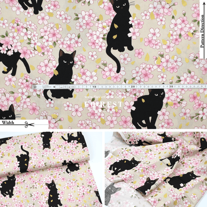 cotton - Sakura Blooms cat fabric Cream - FO:REST Fabric 布恩堂Liberty fabrictana lawnjapanese fabricykk zipper