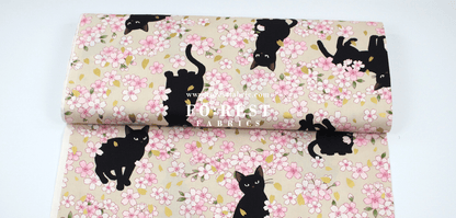cotton - Sakura Blooms cat fabric Cream - FO:REST Fabric 布恩堂Liberty fabrictana lawnjapanese fabricykk zipper