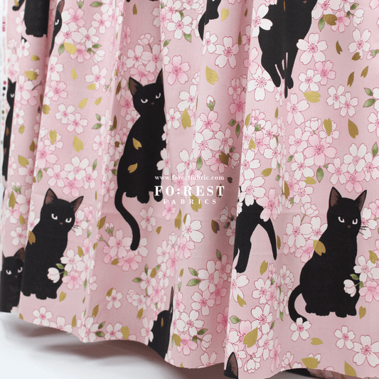 cotton - Sakura Blooms cat fabric Pink - FO:REST Fabric 布恩堂Liberty fabrictana lawnjapanese fabricykk zipper