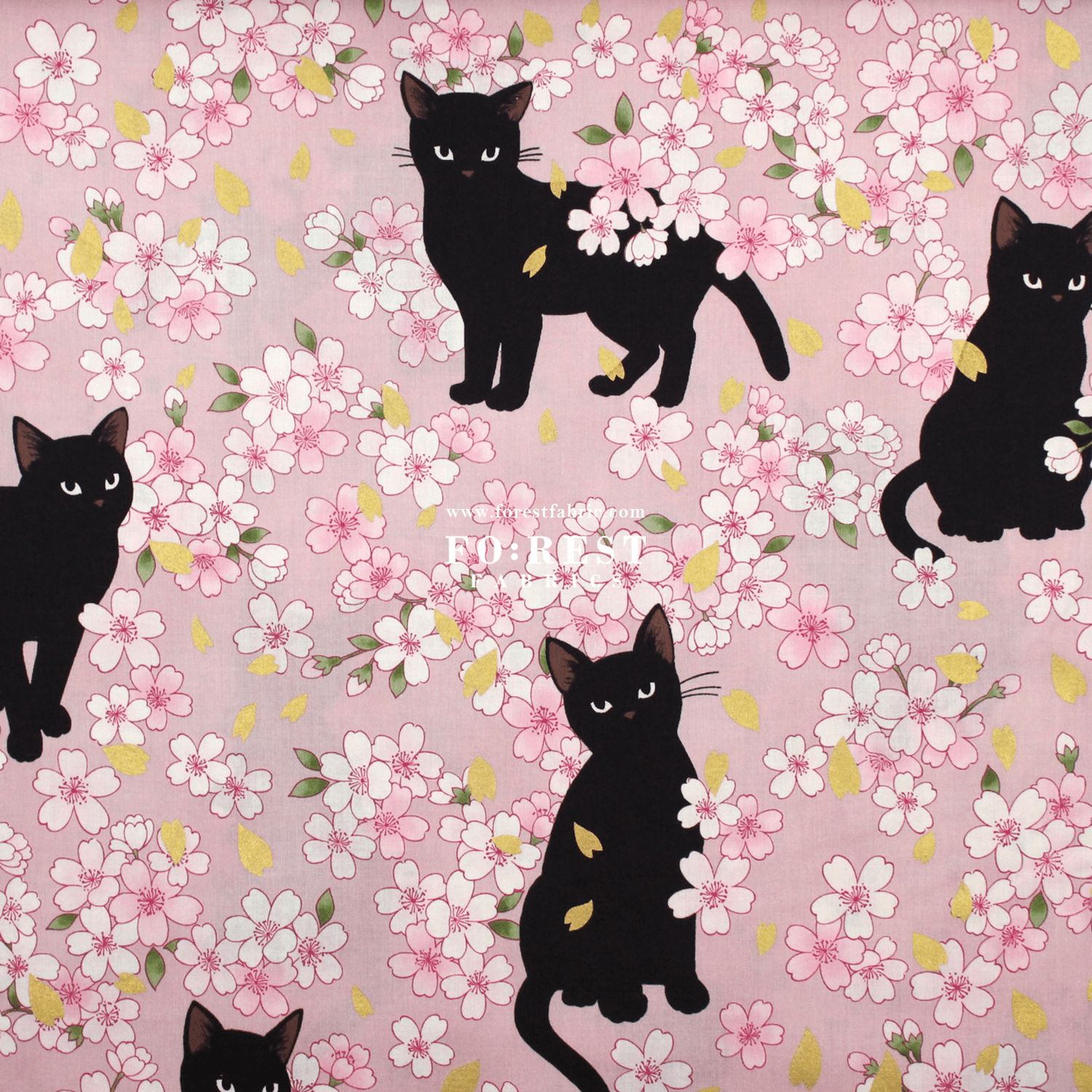 cotton - Sakura Blooms cat fabric Pink - FO:REST Fabric 布恩堂Liberty fabrictana lawnjapanese fabricykk zipper