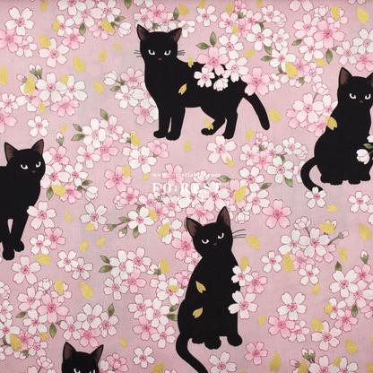 cotton - Sakura Blooms cat fabric Pink - FO:REST Fabric 布恩堂Liberty fabrictana lawnjapanese fabricykk zipper