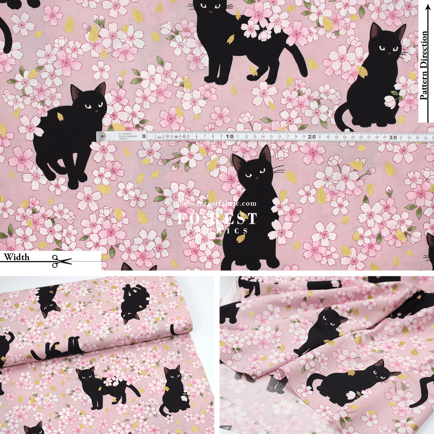 cotton - Sakura Blooms cat fabric Pink - FO:REST Fabric 布恩堂Liberty fabrictana lawnjapanese fabricykk zipper