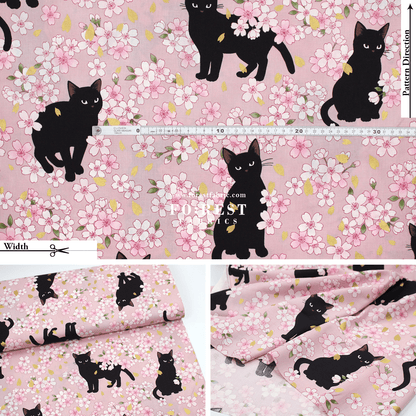 cotton - Sakura Blooms cat fabric Pink - FO:REST Fabric 布恩堂Liberty fabrictana lawnjapanese fabricykk zipper