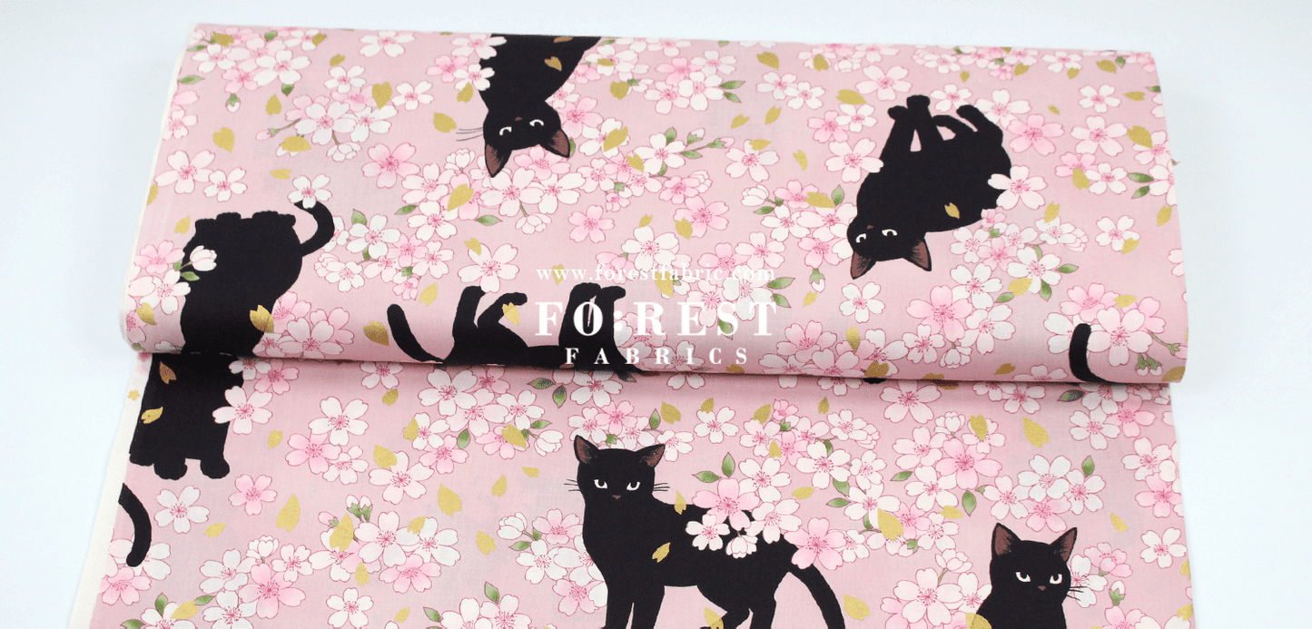 cotton - Sakura Blooms cat fabric Pink - FO:REST Fabric 布恩堂Liberty fabrictana lawnjapanese fabricykk zipper