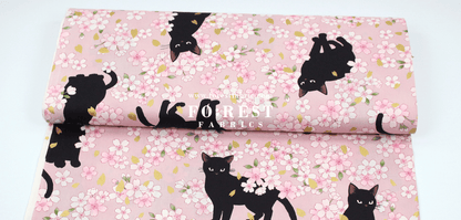 cotton - Sakura Blooms cat fabric Pink - FO:REST Fabric 布恩堂Liberty fabrictana lawnjapanese fabricykk zipper
