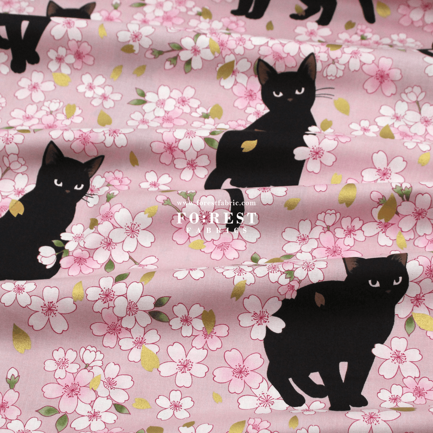 cotton - Sakura Blooms cat fabric Pink - FO:REST Fabric 布恩堂Liberty fabrictana lawnjapanese fabricykk zipper