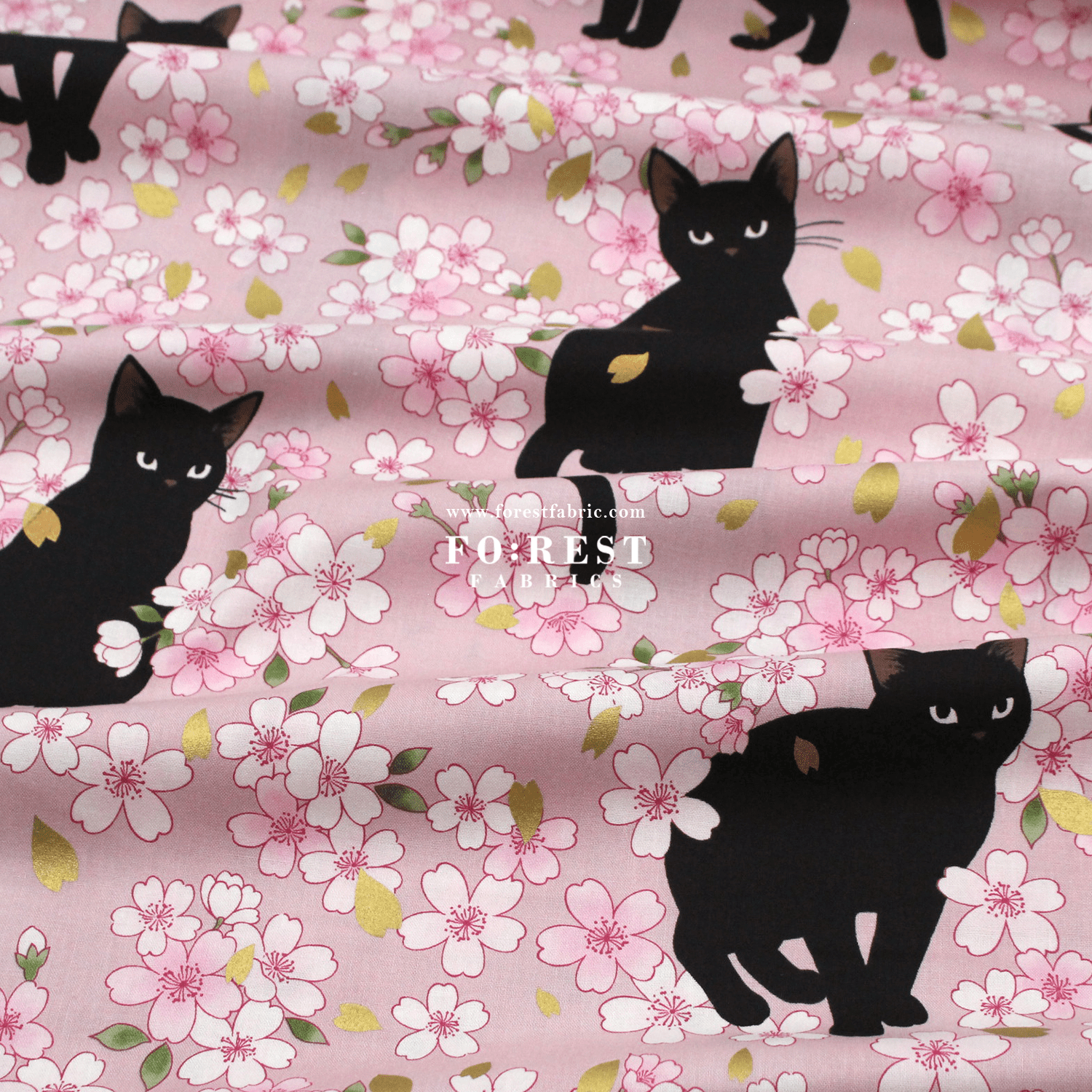 cotton - Sakura Blooms cat fabric Pink - FO:REST Fabric 布恩堂Liberty fabrictana lawnjapanese fabricykk zipper