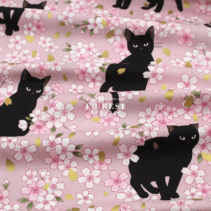 cotton - Sakura Blooms cat fabric Pink - FO:REST Fabric 布恩堂Liberty fabrictana lawnjapanese fabricykk zipper
