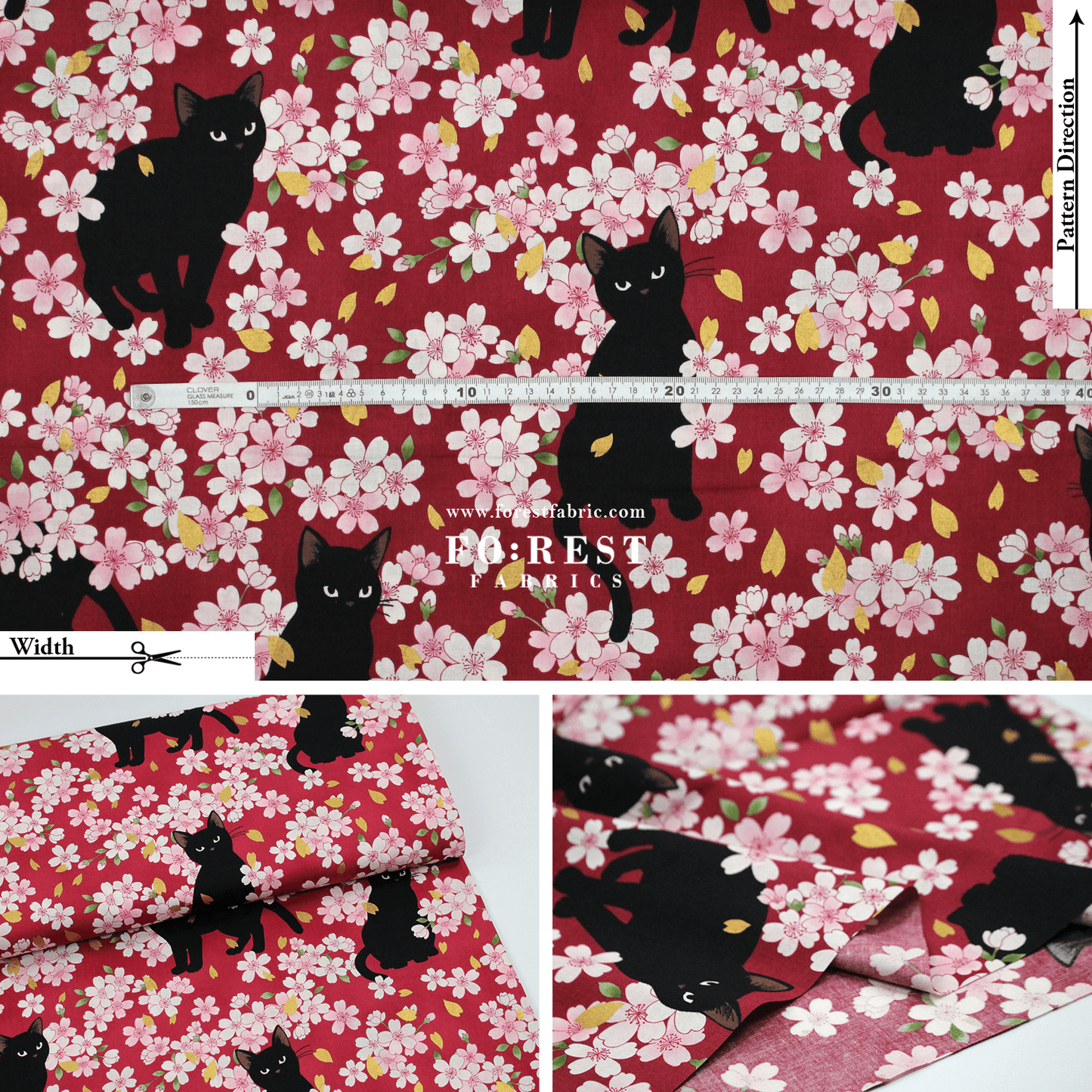 cotton - Sakura Blooms cat fabric Red - FO:REST Fabric 布恩堂Liberty fabrictana lawnjapanese fabricykk zipper