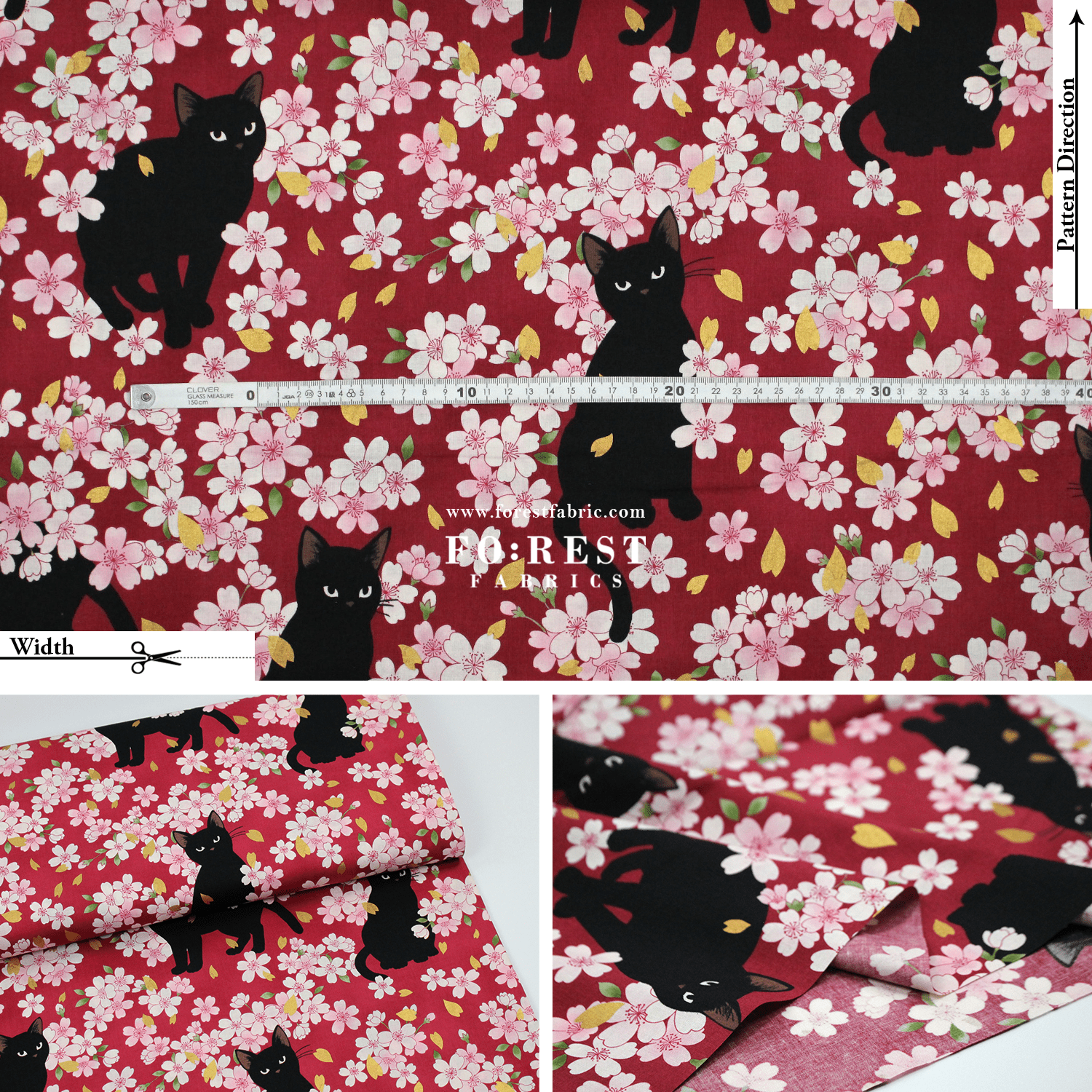 cotton - Sakura Blooms cat fabric Red - FO:REST Fabric 布恩堂Liberty fabrictana lawnjapanese fabricykk zipper